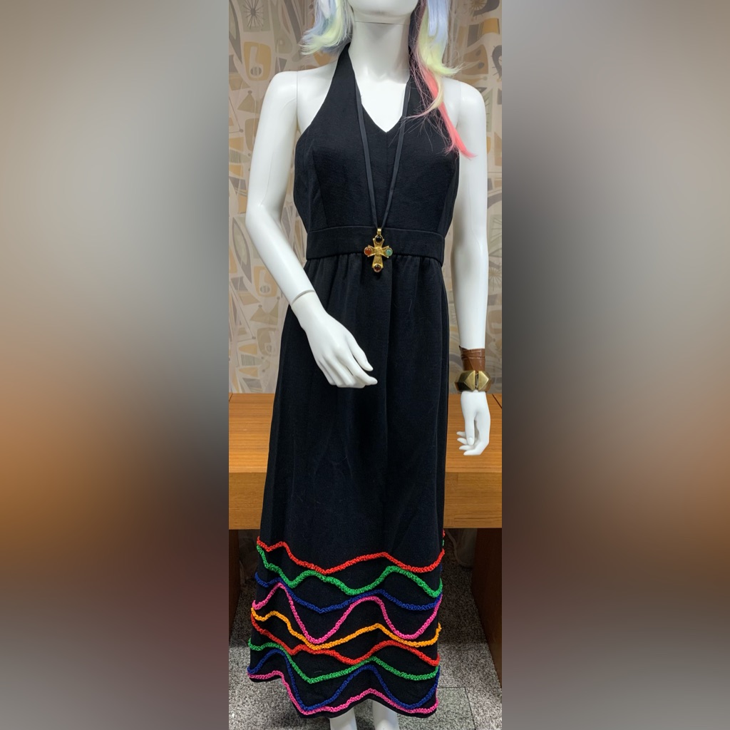 Ruth Norman For Gay Gibson Vintage 70’s Black Halter Maxi Dress Ruffled Detail